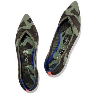 Rothy's Camouflage Pointed Flats with Blue Trim